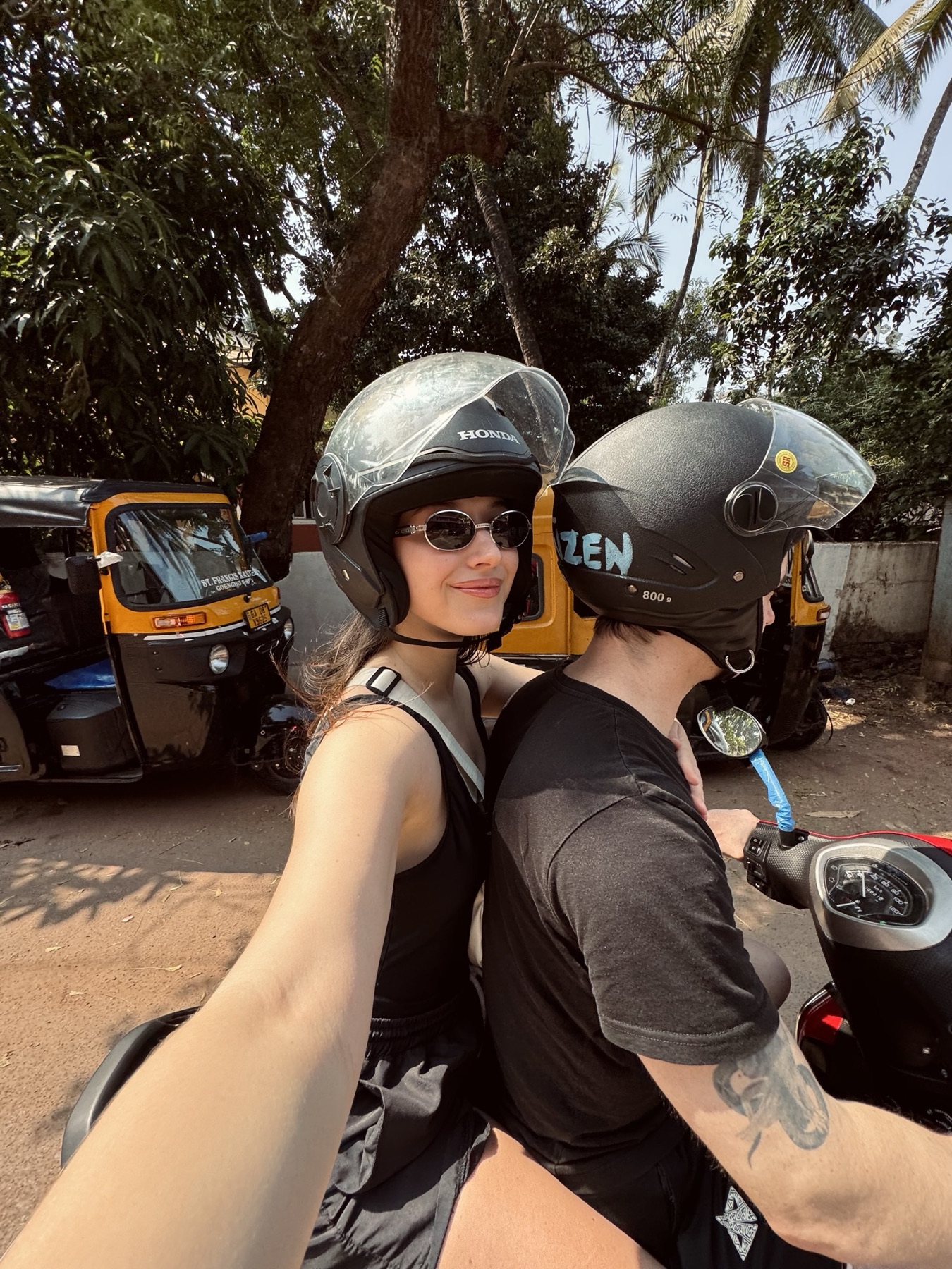 Xenia Voss travelling by scooter in Goa